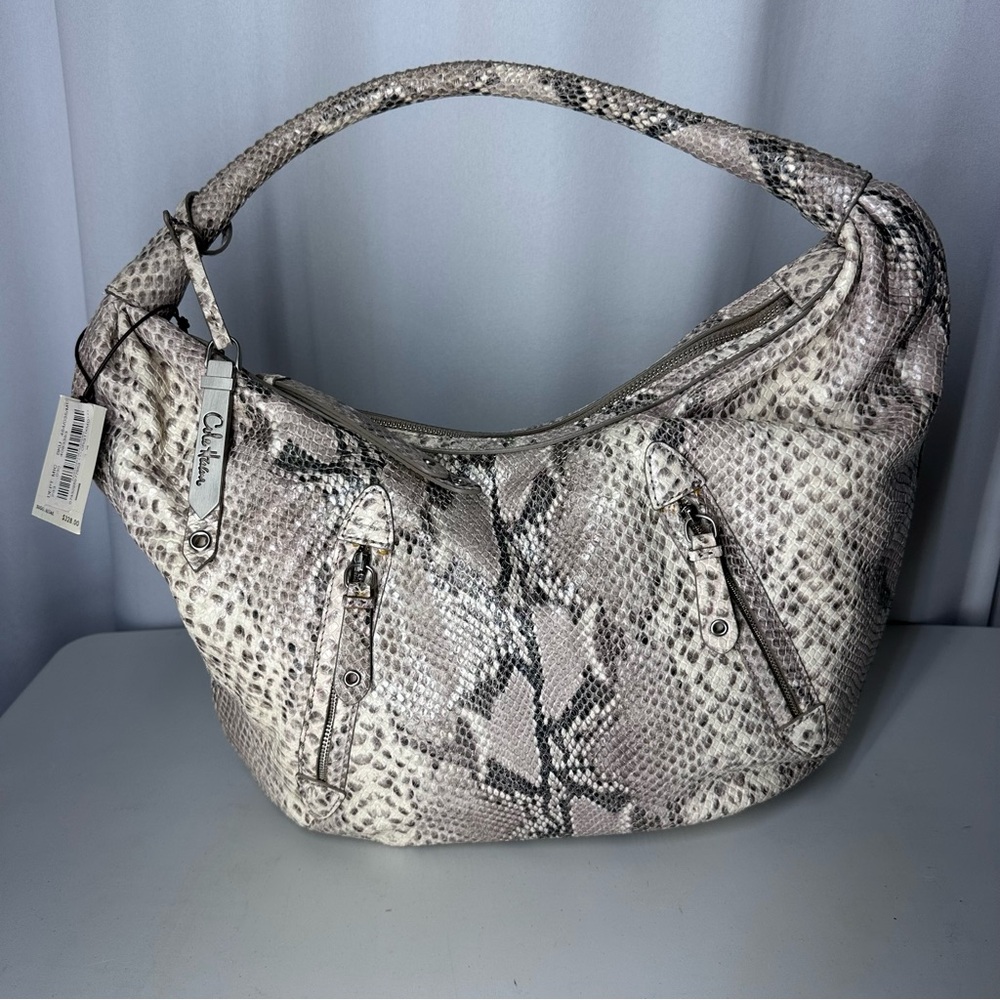 $328 Cole Haan Chelsea Hobo Gray Cream Snakeskin Print Shoulder Bag NWT